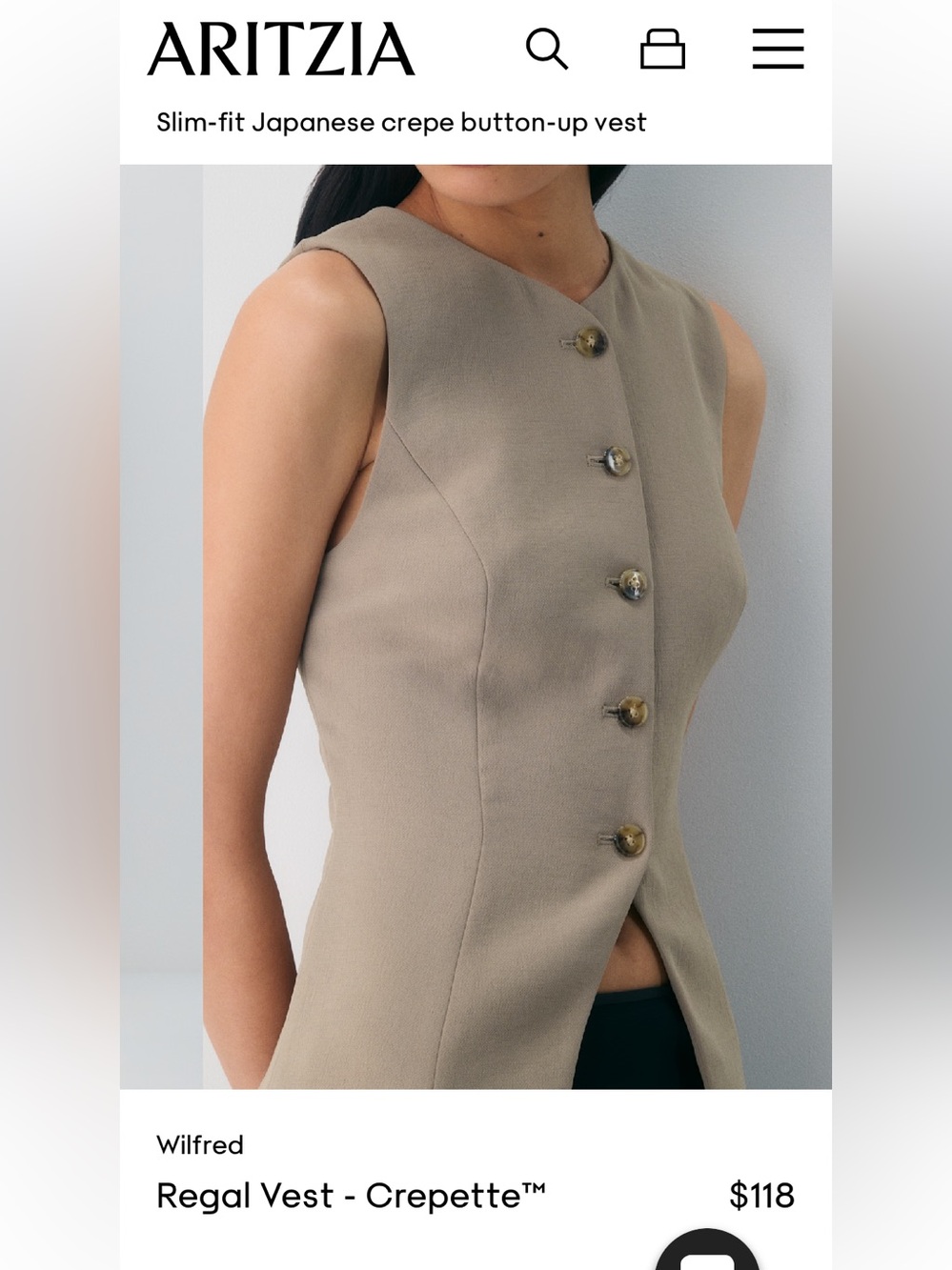 Aritzia Wilfred Regal Vest - Crepette in Taupe